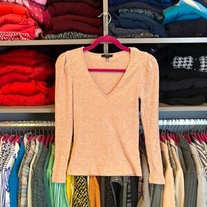 J Crew pink long puff sleeve v neck top size XXS
